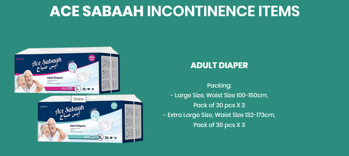 Ace Sabaah Super Dry Adult Diapers Pack of 30x3