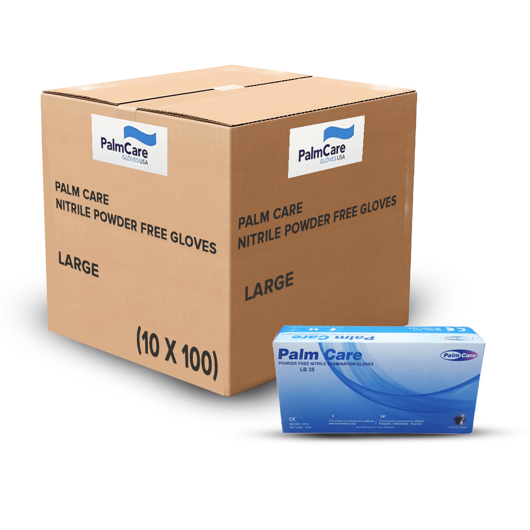 Palm Care Nitrile Examination Gloves for Home, Cleaning, Food Prep, Food safe, Medical Exam, Non-Sterile and Powder Free (10 Box/Carton x 100 Pieces)